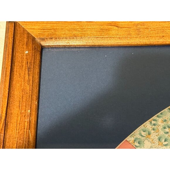 Two Quilting Squares Double Wedding Ring Blocks Pattern Wooden Framed Matted - Picture 12 of 14